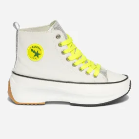 Basket KAPORAL blanche et argenté en toile à plateforme et lacet jaune fluo - Baskets / Tennis Femme | ERAM