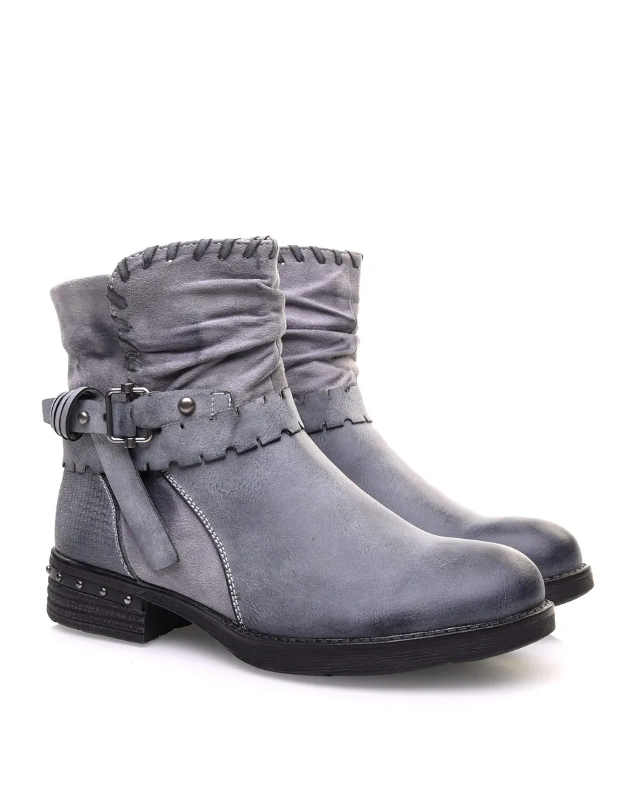 Bottines grises bi matières à multiples détails