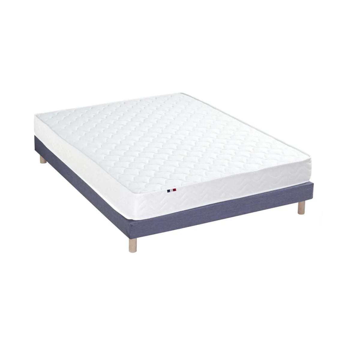 Ensemble Matelas Ressorts Fermes biconiques SPECTOS + Sommier Made in France - Sommier Bleu denim | 3 Suisses