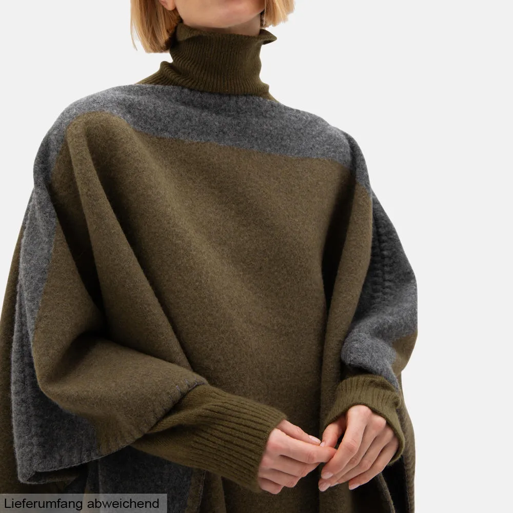 Poncho en laine vierge Johnstons of Elgin, vert olive/gris