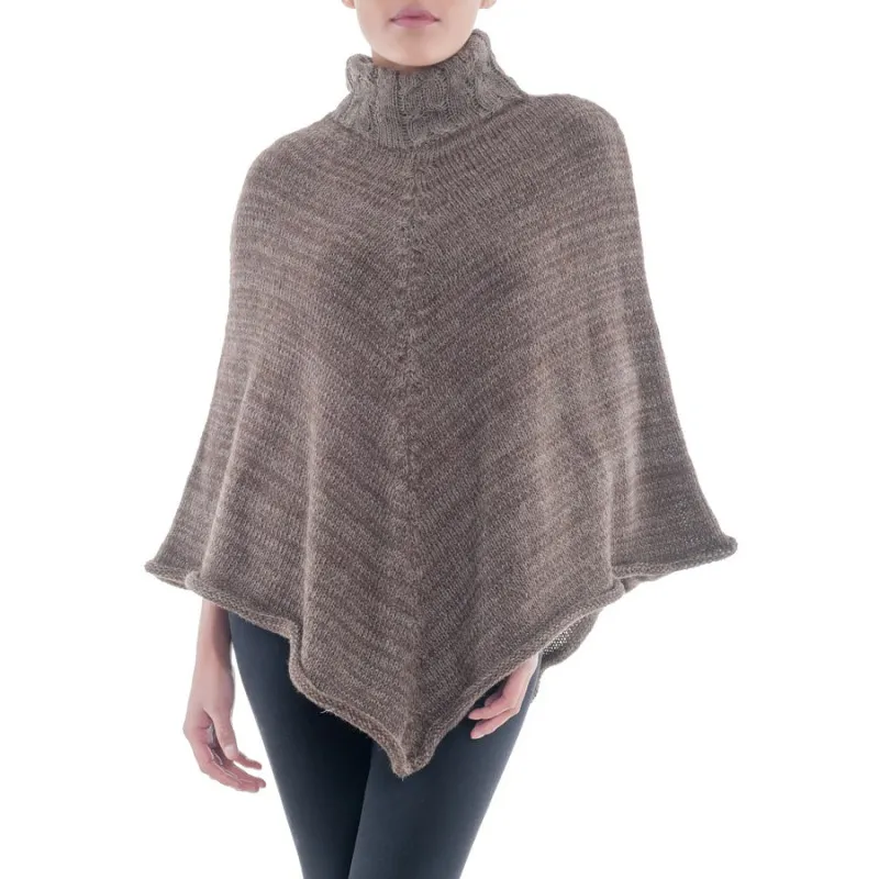 Poncho "Panqara" col haut - Laine d'alpaga