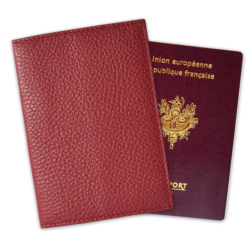 Protège passeport cuir gravé cadre fleurs