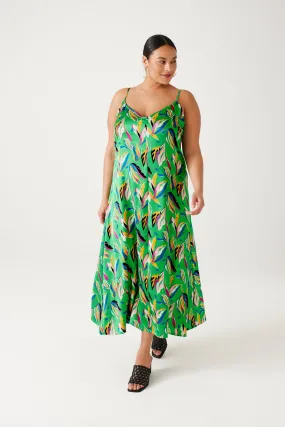 Robe longue en satin imprimé - Imprimé vert