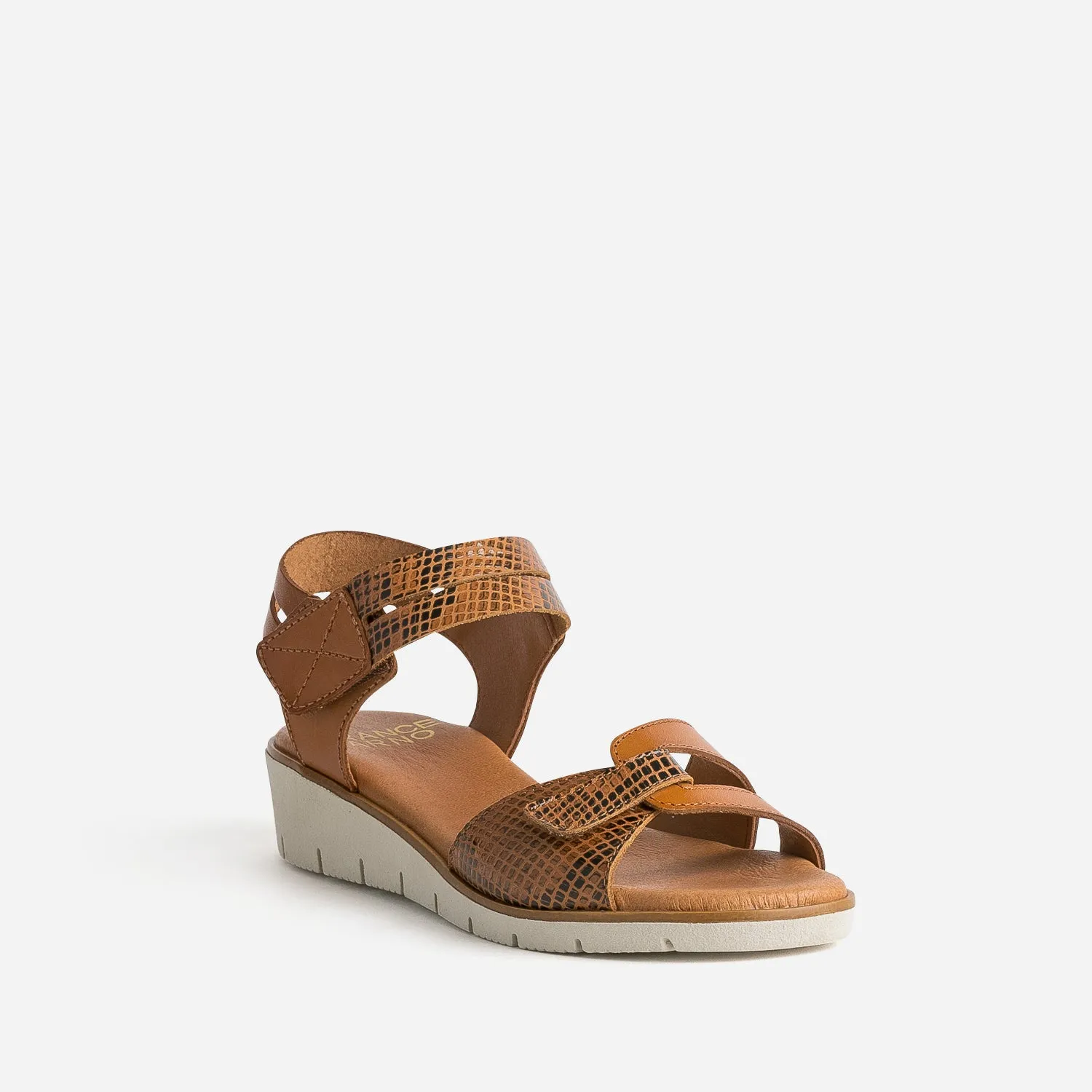 Sandale FRANCE ARNO cognac et effet python cuir - Sandales Femme | ERAM