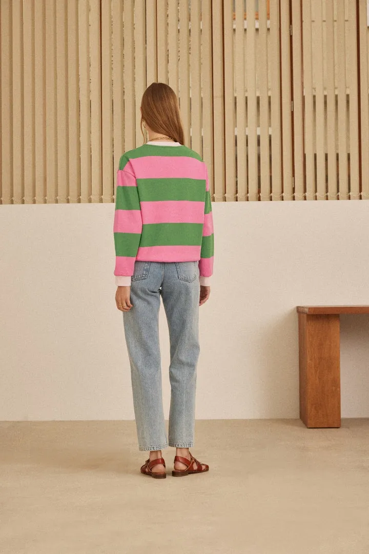 Sweat-shirt Harlow rayures rose et vert