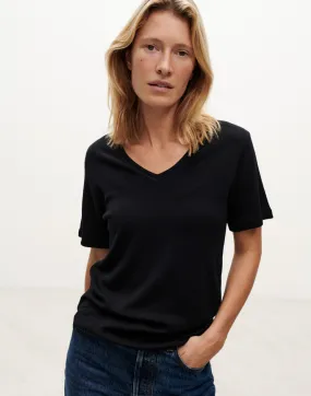 T-shirt en laine mérinos avec col en V pour femme