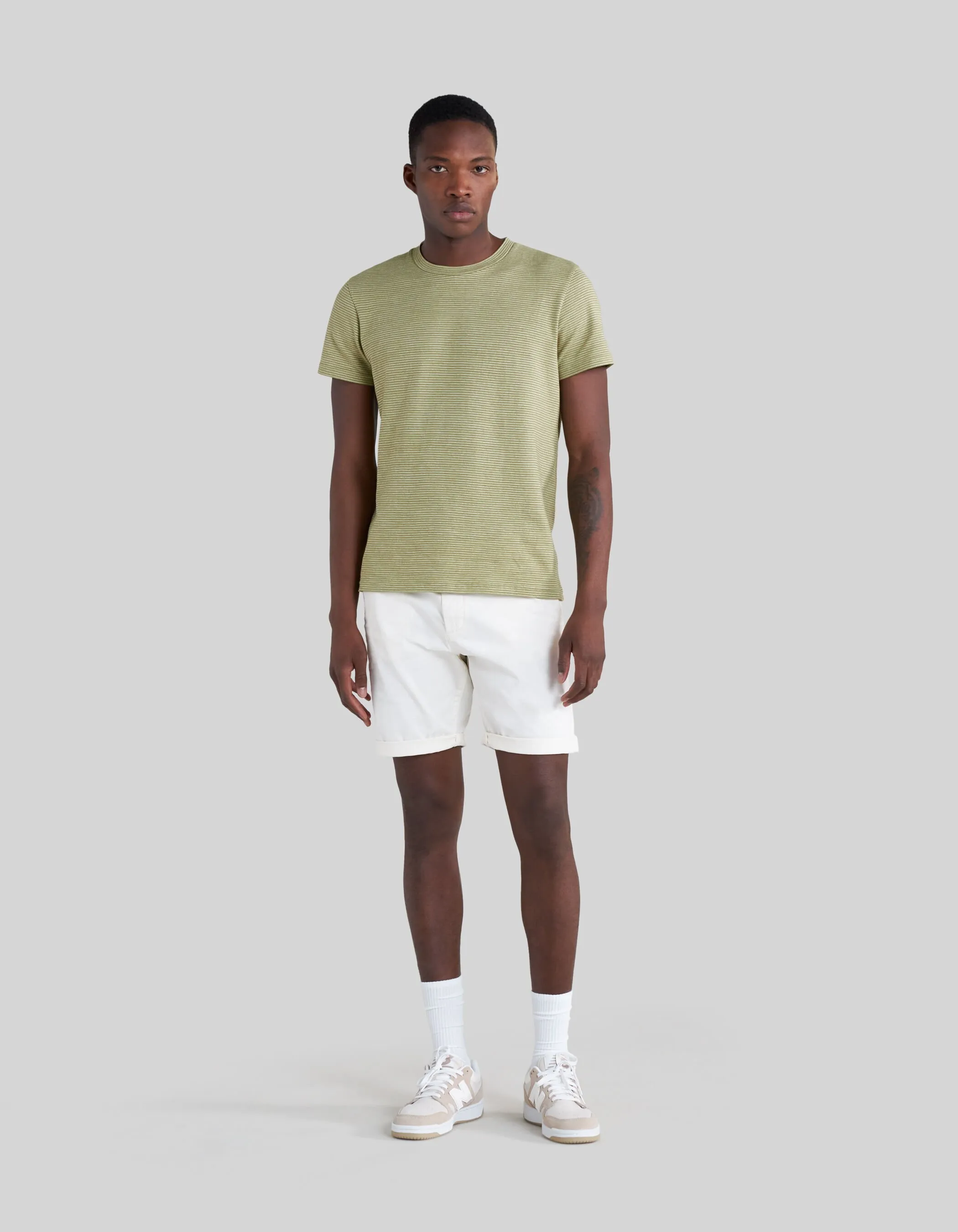 T-shirt pistache coton bio fines rayures Homme