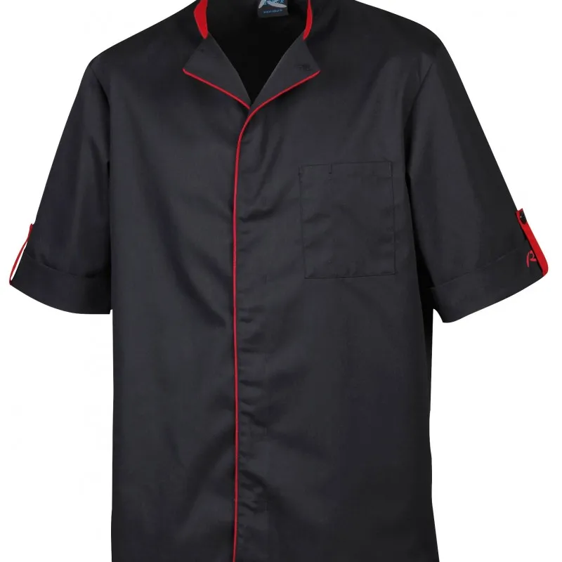 Veste de Pâtissier Homme Manches Courtes Noire Liseré Rouge - ROBUR
